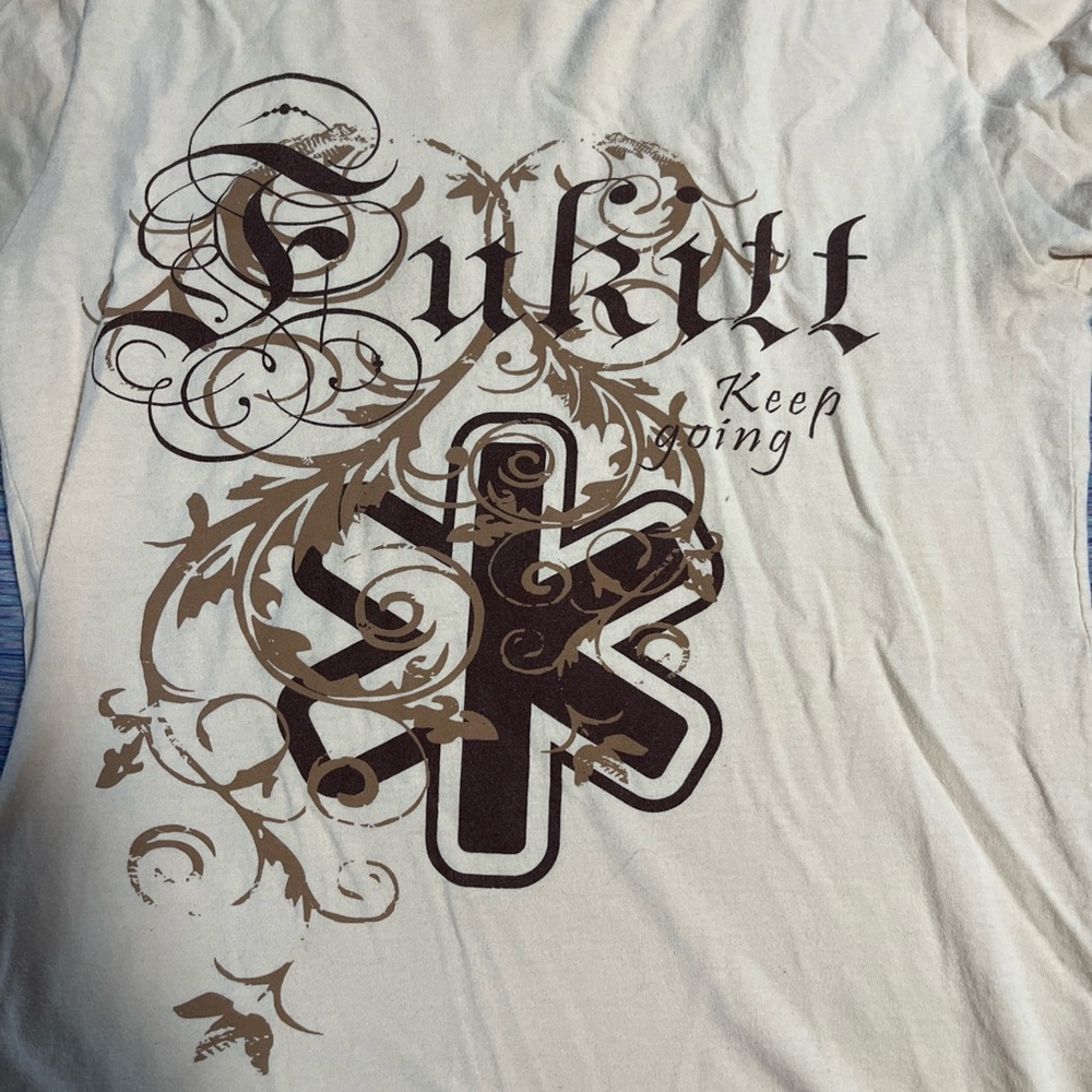 American Apparel Cream and Brown Short Sleeve Tee